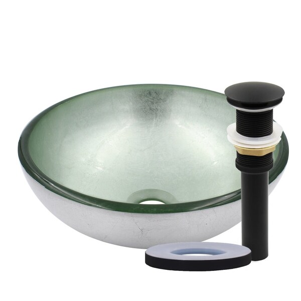 Novatto Mini 12-inch Argento Glass Vessel Bathroom Sink, Matte Black TIG-7032-12MB - main